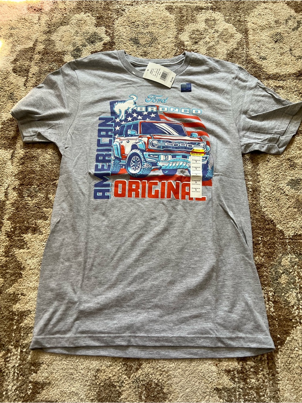 Ford Gray Short-Sleeve Tee with Red and Blue Bronco Graphic